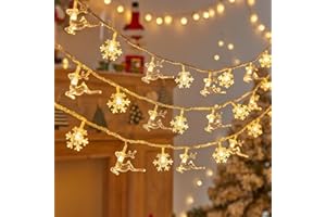 FPEAOB Dekoracja bożonarodzeniowa LED łańcuch świetlny na Boże Narodzenie, dekoracja bożonarodzeniowa, zasilanie bateryjne, 6 m, 40 diod LED, łoś, płatek śniegu, zasłona świetlna, łańcuch świetlny na