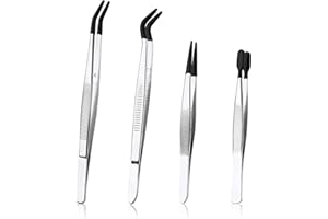 LPXVNJ 4 Pcs Tweezers for Crafting, Craft Tweezers Set,Tweezers with Rubber Tips,Stainless Steel Coated Tweezers Includes Straight Tip Flat Tip Long Curved Tweezers Jewelry Tweezers for Crafts Jewelry Making