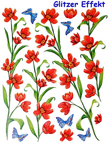 Set _ GLITZER Fensterbilder – “ Blumenranken & Tiere “ – statisch haftend – selbstklebend + wiederverwendbar / Fensterbild – z.B. für Fenster und Spiegel – Fensterdeko Fensterfolie Kinderzimmer Deko – Blume Blüten Frühling / Fensterdekoration – Sticker Fenstersticker Aufkleber - 4