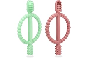 CLDY Anneau de dentition pour bébé, Brosses à Dents en Silicone pour Bébé, 2pcs jouet De Dentition Pour Bébé Ensemble Anneaux De Dentition Doux Sans Bpa Pour Garçons et Filles de 3 mois et plus