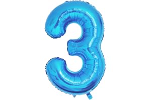 Ponmoo Foil Palloncini Numeri 3 Blu 40" (101cm), Gonfiabili Elio o Aria, Gigant Numero 0-9, 10-29, 30-100, Granda Palloncino per Anniversario, Decorazione Feste di Compleanno