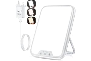 GLINTRA SAD Lamp, [3 Colors Temperature] 10000 Lux Light Therapy Lamp UV-Free for Depression, Sad Lights 4 Timer Stepless Brightness, Portable Light Therapy Box Boost Mood, Sleep, and Focus- Home/Office