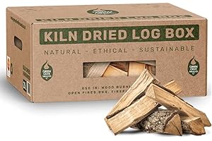 GREEN OLIVE FIREWOOD COMPANY Green Olive Firewood - Kiln Dried Hardwood Logs (6kg / 27Litre) for Wood Burners, Pizza Ovens, Stoves and Fire Pits - Low Moisture, Ready To Burn, BBQs, Long Burn - Sustainably Sourced Firewood