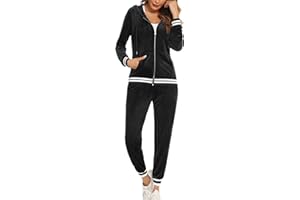 ENJYAM Survêtement Ensemble Velours Femme à Capuche Zippés Sportswear en Velours Sweat à Manche Longue Pantalon pour Jogging Tennis Gym Yoga Vêtements de Fitness