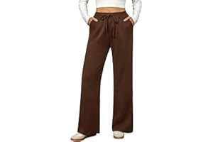 Totatuit Pantalón Mujer Invierno Ancho Recto Cintura Alta con Bolsillos Jogging Casual Cálido Ajustable con Cordón