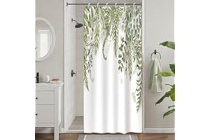 Uiiooazy Cortina de Ducha de Eucalipto, Cortinas de Ducha Hoja Verde Planta Cortinas de Baño Antimoho Impermeable Lavable Poliéster Tela Juego de Cortinas de Ducha con 12 Ganchos 90x180cm