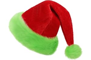 KONVINIT Gorro de Navidad Grinch para Adultos Rojo y Verde - Doble Forro con Borde y Pompón Verdes - Gorro Grinch Suave y Cómodo