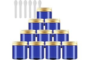 PQPAUTY 12 Pieza Azul Tarro de Cosmética de Plástico 80g Envases Cosmética Plástico 80 ml con Tapa Oro Botella de Crema Tanque para Productos Cosméticos Ungüento