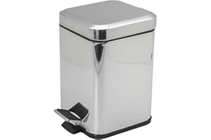 Harbour Housewares 3L Bathroom Bin - Chrome - Square Stainless Steel Pedal Bin Slim Kitchen Rubbish Trash Can Garbage Dustbin with Lid and Inner Liner Bucket