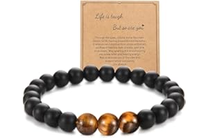 mkemka Black Beaded Bracelet Healing Bracelet Get Well Soon Gift Crystal Bracelet With Meaningful Card Unique Wishing Gift for Men Women and Teenagers