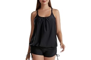 IHCEMIH Swimming Costume Women Tankinis Sets Push up Tummy Control High Waisted Swimwear Swimsuits Bathing Suit Beach Wear Women's String Two Pieces Blouson Tankini with Shorts for Ladies