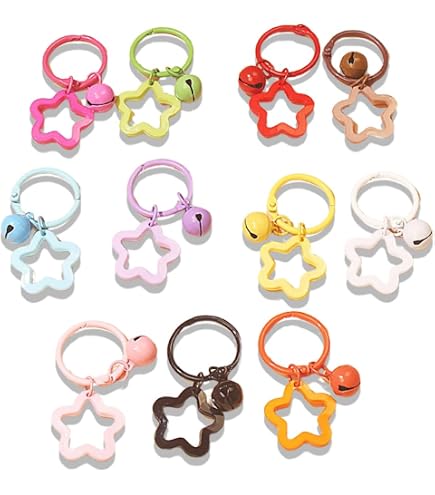 Lot De 12 Anneaux Porte-clés étoiles Colorés Avec Cloche - Alliage, 30 Mm, Décoration De Sacs