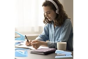 QPENGUINBABIES Blaues Büromaterial und Schreibtischzubehör, Hefter- und Klebebandabroller-Set, blaues Schreibtischzubehör-Set, niedliches Bürobedarfsset für den Schreibtisch von Frauen, Bürogeschenke