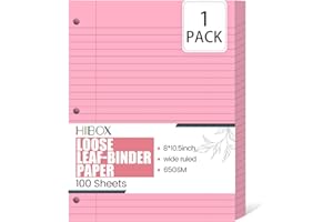 HIBOX Pink Loose Leaf Paper, Pink 100 Sheets 8"x10.5" Wide Ruled Filler Lined Notebook Paper, 3-Hole Punched for 3-Ring Binders Notebook, School & College, Women Girls Writing Work Meeting Note Taking