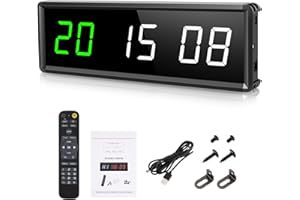 PELLOR Gym Timer, Gym Clock, LED Countdown Countdown Digital Wall Clock, Interval Timer With Stopwatch, Adjustable Brightness, Training Timer With Remote Control For Home Garage Outdoor