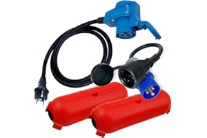 IntuiFlex Adaptateur P17 CEE Câble Fiche Coupleur coudé Boîte de Protection Set 1,5/0,3m - Camping Accessoires Bateau Camping-Car Caravane - Câble H07RN-F 3x2,5mm² 230V 16A Fiche de Camping IP44