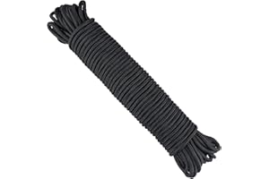 KINGLAKE Black Nylon Rope 6mm, 30m Braided Cord Hanging Rope String for Camping, Survival, Gardening, Bundling, Workshop, Outdoor Multipurpose Utility
