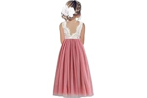 Beganly Mädchen Festtagskleider Spitze V-Rücken Kleid ärmellos Flauschig Tüll Prinzessin Partykleid Blumenmädchen Kleider
