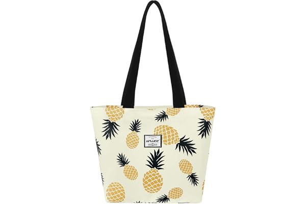 HAWEE Mode Femme Sac à Bandoulière avec Zip Grande Capacité Sac D'épaule Imperméable Léger Sac Fourre-Tout Loisir Sac à Provisions pour Vie Quotidienne Voyage Travail Ecole Plage, L, Ananas