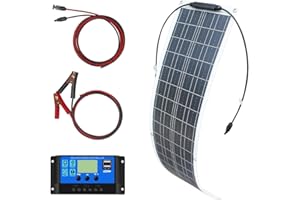 YINGGUANG Panel solar flexible de 12 V, 50 W, monocristalino, resistente al agua, con controlador de carga solar de 10 A, para caravanas, barcos, casas y superficies irregulares (kit de 50 W)