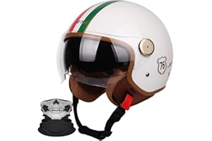 STRTG 3/4 Casco Moto Casco Aperto Casco Moto Mezzo Casco con Visiera Parasole Retro Vintage Style Vespa Casco Jet per Uomo Donna Moto Casco DOT/ECE Approvato