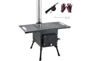 Senhill Pieghevole Stufa per Tenda da Campeggio con canne fumarie e Ventilatore Manuale Portatile Stufa a Legna per Esterno per Campeggio Escursionismo Viaggio Picnic 58x46x106cm