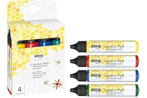 KREUL 49755 - Set de 4 rotuladores para velas, amarillo, rojo, azul, verde, 29 ml cada uno, punta fina, colores con cera de abeja para decorar y pintar velas