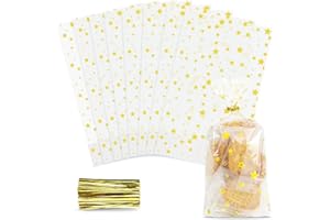 BLUELVES Sacchetti Biscotti Natale, 100pcs Sacchetti Trasparenti per Biscotti Stella, Buste Trasparenti Natalizi per Regali con Legami di Torsione, Sacchetti Cellophane per Caramelle Alimenti Regalo 9.5x16CM