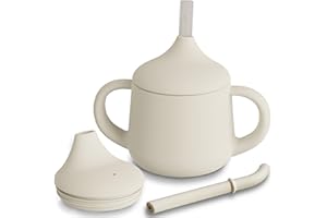 Moonkie Aprendizaje Bebe 3 Etapas, Vaso Antiderrame y Pajita Bebe, Sin BPA, Apto para Lavavajillas, 4 Onzas (Marfil)