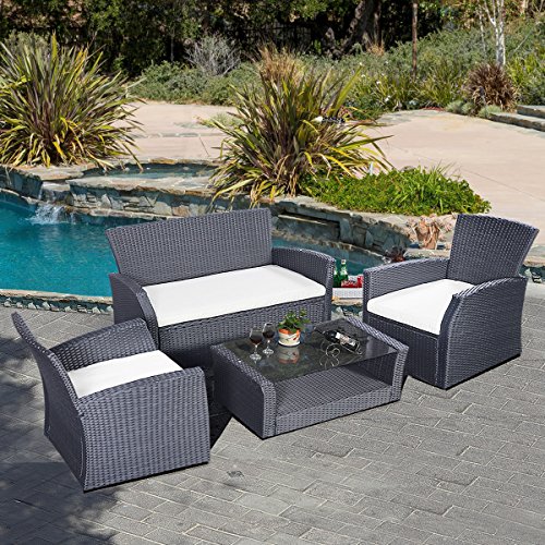 Rattan Gartenmöbel Rattanmöbel Set Lounge Polyrattan Sitzgruppe Garnitur Garten (Grau)