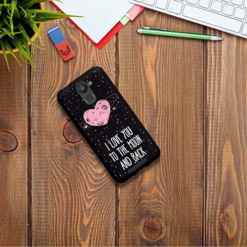 WoowCase Funda Bq Aquaris U Plus   Bq Aquaris U Plus   Funda Silicona Gel Flexible Coraz  n Frase Amor - I Love You To The Moon and Back  Carcasa Case TPU Silicona - Negro