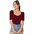 Dream Beauty Fashion Women's Sweet Heart Neck Puff/Balloon Bishop Sleeve Elegant Casual Tee Top, 23" inches (Top Mentos-01)