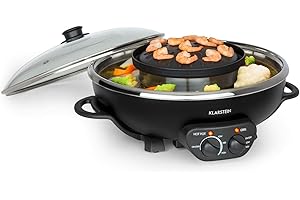 ‎KLARSTEIN Klarstein Szechuan - Hot Pot und Grillplatte, Hot Pot Topf Volumen: 5 Liter, Hot Pot Grill 1350 Watt / 38 cm Ø, Grillplatte: 600 Watt / 22 cm Ø, Heizelement aus Aluminium, schwarz