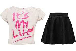 A2Z4KIDS A2Z 4 Kids Girls Love Graffiti Scribble Print Crop Top & Black Skater Skirt Set Age 7 8 9 10 11 12 13 Years