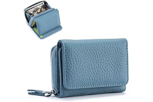 ZhaoCo Kleine Geldbörse Damen mit Münzfach & RFID-Schutz, Echtes Leder Mini Portemonnaie Geldbeutel Kreditkartenetui für Frauen Mädchen - Blau