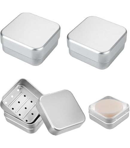 Lot de 2 boîtes à savon en aluminium - En métal - Avec grille d Lot de 2 boîtes à savon en aluminium - En métal - Avec grille d