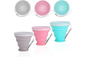 GD HUA 3 vasos plegables, vasos plegables de silicona, vasos plegables con tapa y cordón, taza de viaje portátil de 200 ml, juego de vasos de camping para picnic, senderismo, viajes