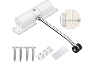 AMROCKY Automatic Spring Door Closer, Adjustable Door Spring Closer for Interior Door, Quiet Auto Door Closing for Door Weights 20-35kg, with Adjusting Rod and Screws (White)