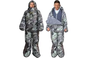 HI SUYI 72" Large Wearable Human Sleeping Bag Zipped Foot Opening Design Free Size Ultralight Hoodie Quilted Warm Thermal Coat for Adults Winter or Outdoor 4 Season Camping