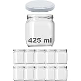 Afracam 425 ml Metal Beyaz Kapaklı Şeffaf Cam Kavanoz 10 Adet