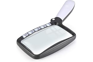 DELIXIKE Lupa Rectangular de 2 Veces con Lupa Lupa de Lupa Grande Plegable con 5 LED, 2 Modos de atenuación, para Leer Libros de Baja, páginas, revistas, Tarjetas, Joyas