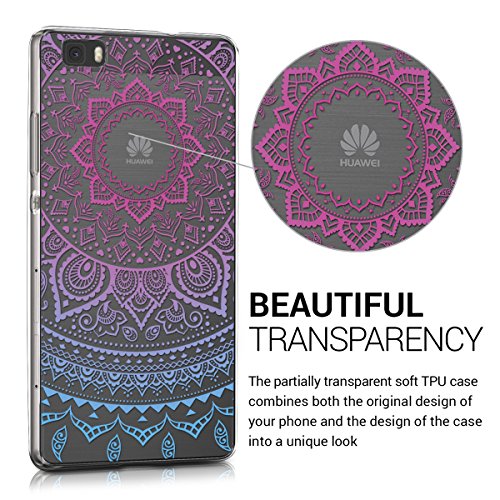 kwmobile Funda para Huawei P8 Lite  2015  - Carcasa de  TPU  para m  vil y dise  o de Sol hind   en  Azul Rosa Fucsia Transparente 