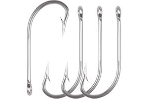 JSHANMEI® - Confezione da 50 ami O'Shaughnessy 34007, in resistente acciaio inox, gambo lungo, per acqua salata, per pesca alla traina