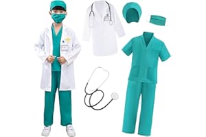 XFOZDM Deguisement Docteur Enfant Deguisement Chirurgien Enfant avec Stéthoscope Manteau pour Garçon Fille Médecin Costume Docteur Jeu de Rôle Carnaval Halloween Cosplay