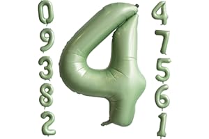 OUSUGA 40 Zoll Salbei Grün Zahl 4 Ballon Giant Helium Folie Zahl Ballons Große Geburtstag Ballons Alter Ballon Olivgrün Digital Ballon für Jungen Mädchen Geburtstag Jahrestag Graduierung Party Dekorationen