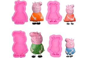 MEZHEN Moldes de Silicona Fondant Moldes Animales Pig Molde Decoración de Tartas Herramientas para Hacer Bricolaje Dulces Chocolate Jabón Moldes Cumpleaños 4 Piezas