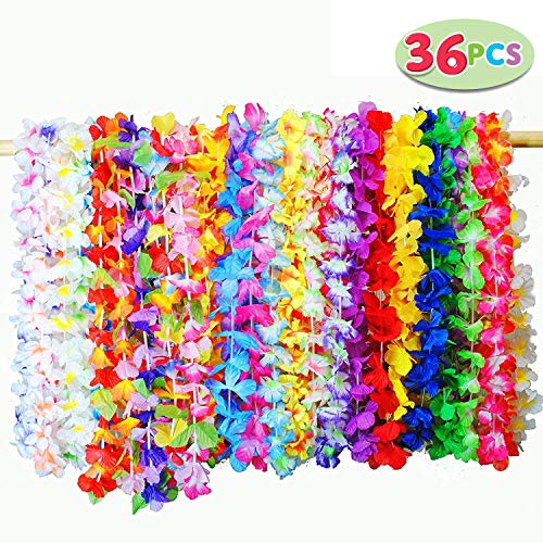 JOYIN 36pcs Tropical Hawaiian Lei Luau Fleurs Colliers Guirlandes pour Mariage de Plage Hawaiian Party Décorations