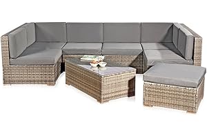 Melko XXL Rotin meublier, Ensemble de Jardin, Poly-rotin, Lounge, Meuble de Jardin, Suite, Gris Sofa