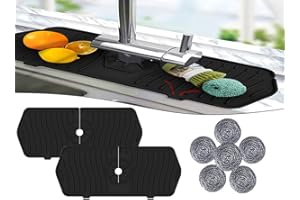 Anlising 2PCS Alfombrilla de Grifo de Silicona, Alfombrilla de Goteo de Silicona, Alfombrilla de Silicona para Grifo, Envía 6PCS Cocina Limpieza Lana de Acero, para Fregadero de Cocina y Baño (Negro)