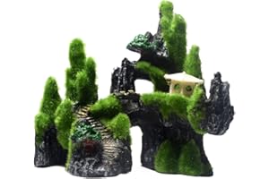 AIDNTBEO Decoración de acuario, accesorios de decoración para peceras, casa de árbol de musgo, cueva, árbol, cueva, puente, decoración de pecera, flocado pequeño rocalla